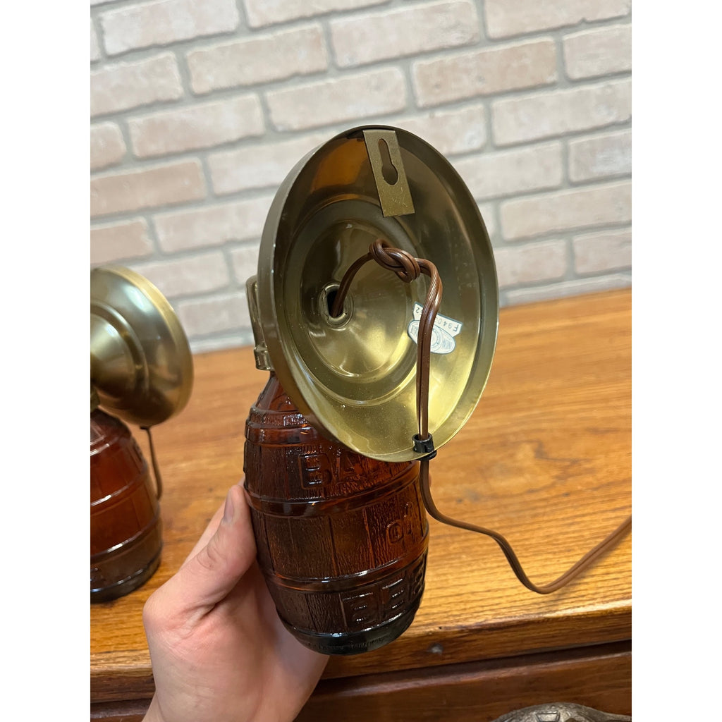 Pair of Vintage 1970s "Huber's "Barrel of Beer" - Glass Wall Sconce Lights