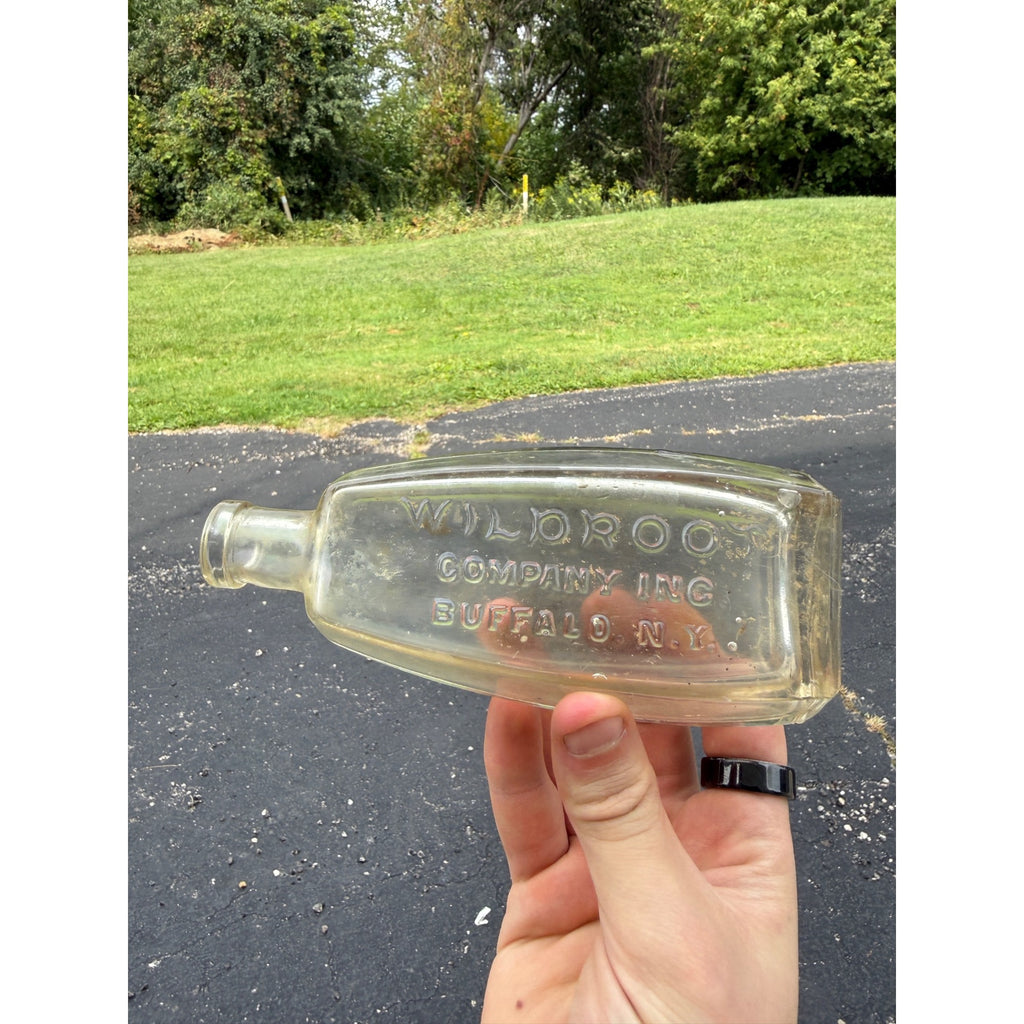 1920's Antique WILDROOT CO Inc Glass Hair Tonic Bottle Buffalo NY Clear Embossed