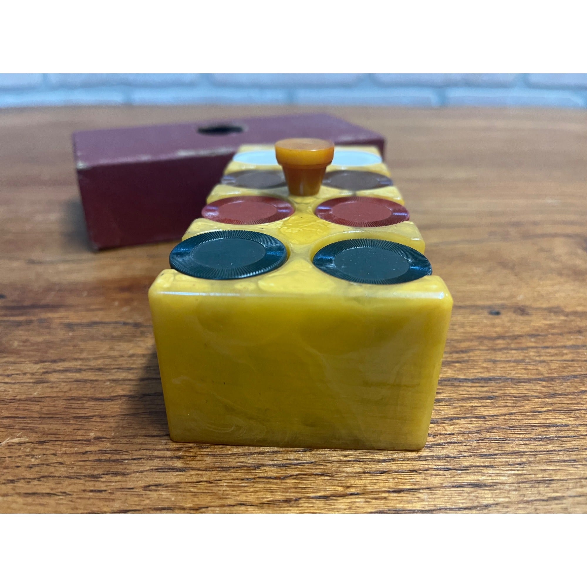 Vintage Marbled Butterscotch Catalin/Bakelite Poker Chip Caddy w/ Chips