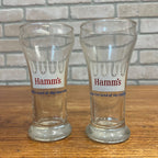 Vintage Hamm's Beer Pilsner 5.75" Glasses Lot (2) White Crown Land of Sky Blue Waters