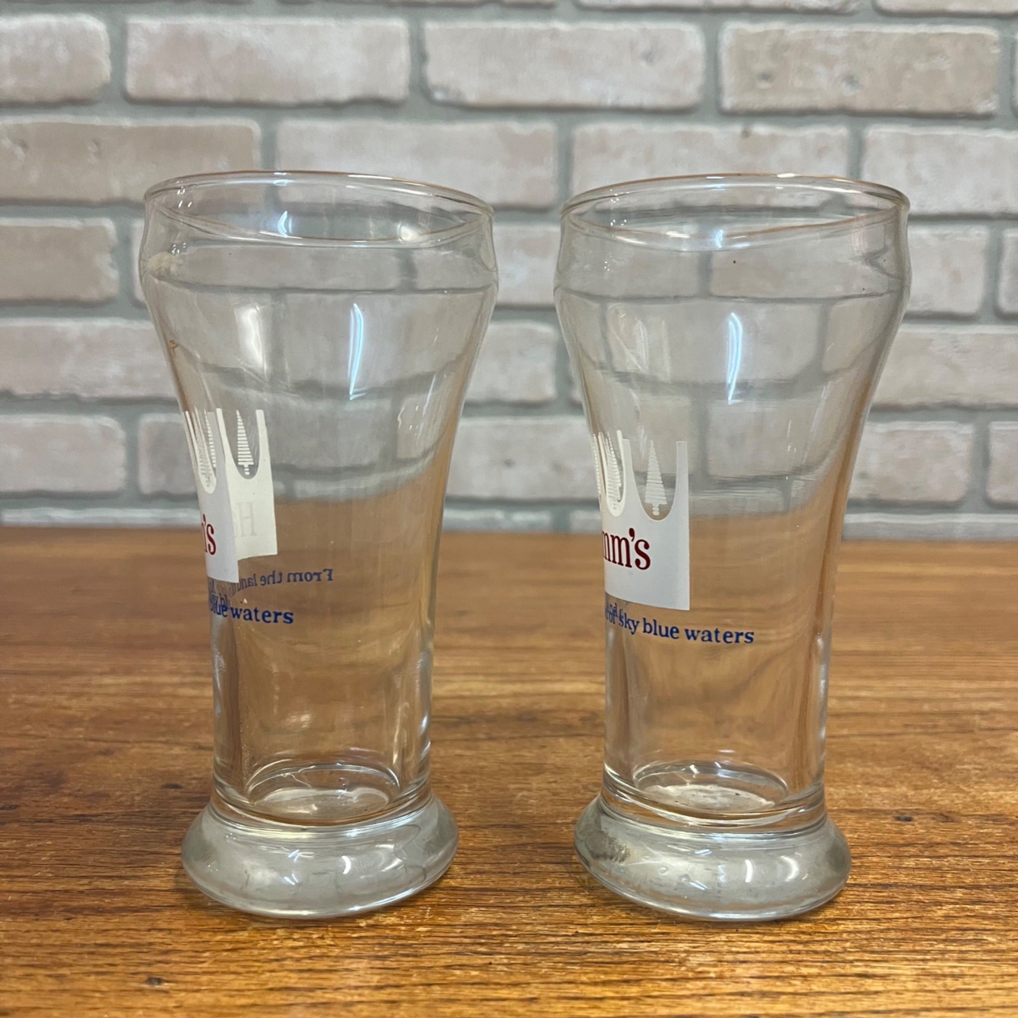 Vintage Hamm's Beer Pilsner 5.75" Glasses Lot (2) White Crown Land of Sky Blue Waters