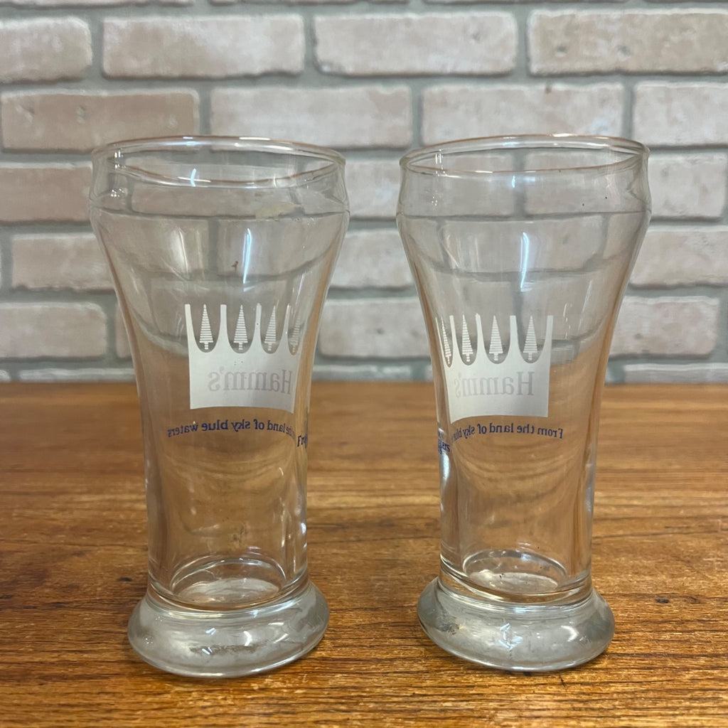 Vintage Hamm's Beer Pilsner 5.75" Glasses Lot (2) White Crown Land of Sky Blue Waters