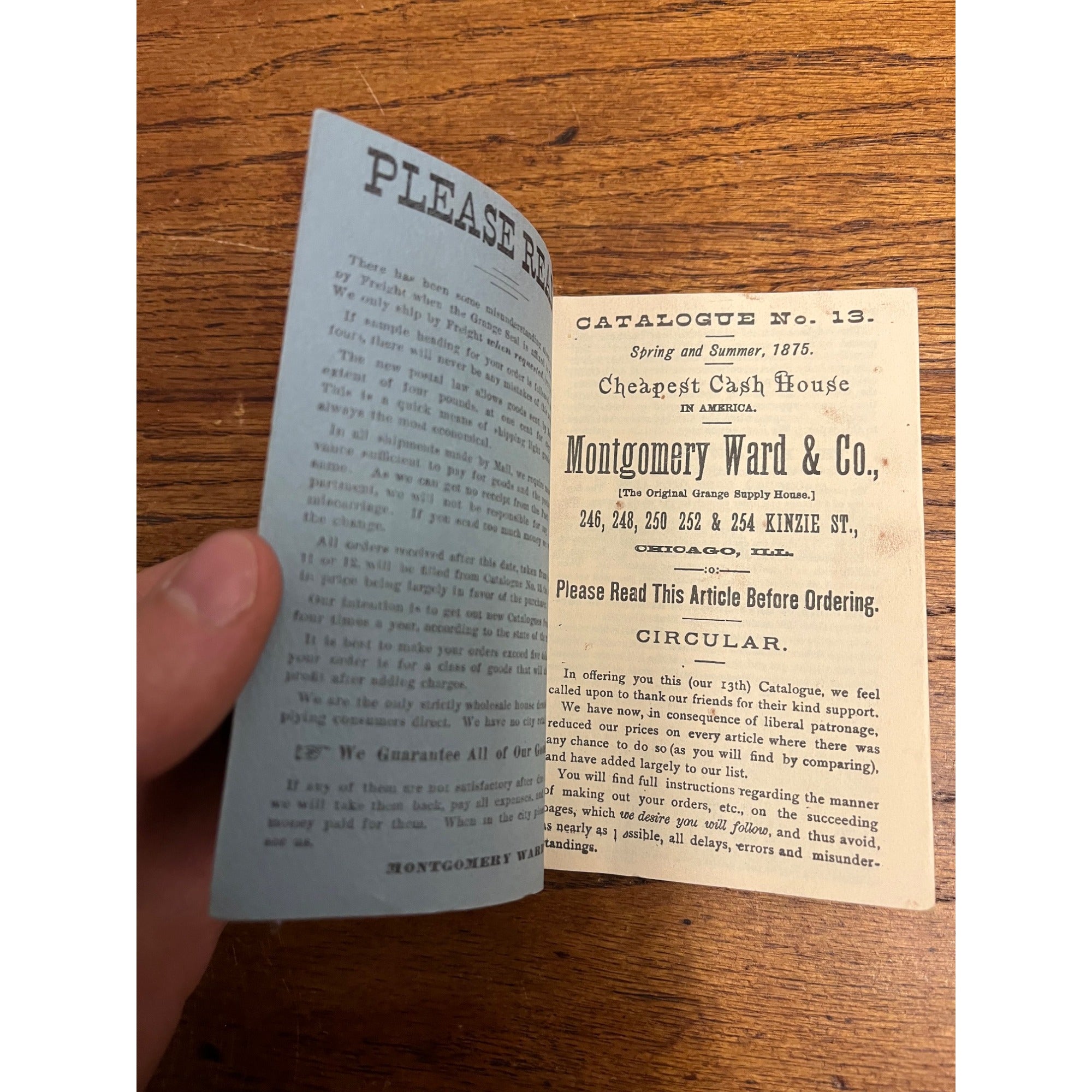 Montgomery Ward Catalogue No. 13 Spring Summer 1875 Pocket Book Reprint