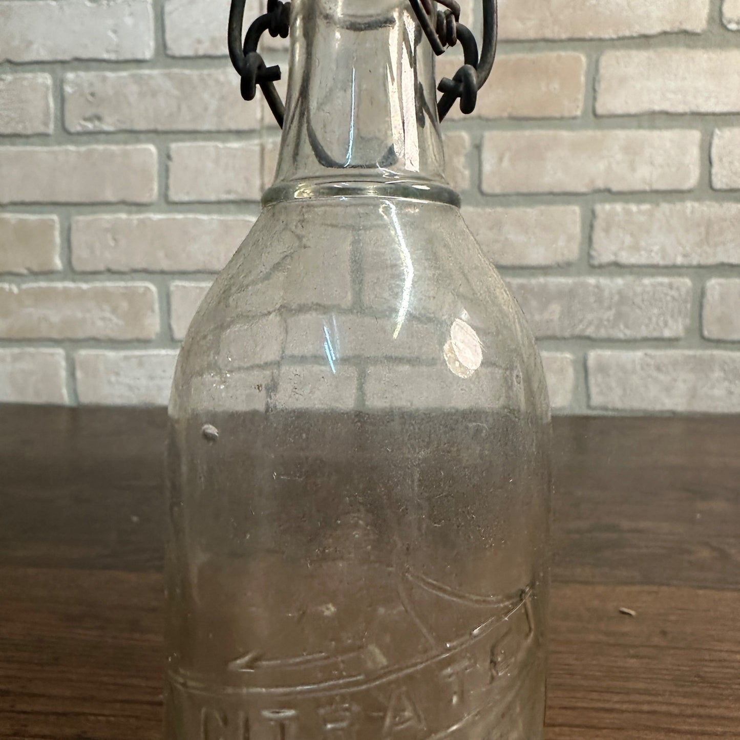 Vintage Glass Citrate Of Magnesia Embossed Bottle w/ Bail & Porcelain Stopper