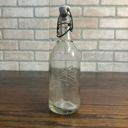 Vintage Glass Citrate Of Magnesia Embossed Bottle w/ Bail & Porcelain Stopper