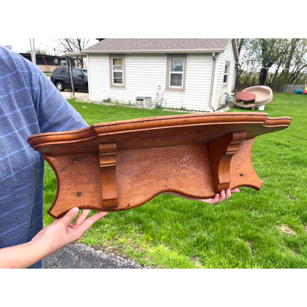 Antique Primitive 19th c Pine Wooden Candle Clock Shelf Folk Art AAFA Farmhouse