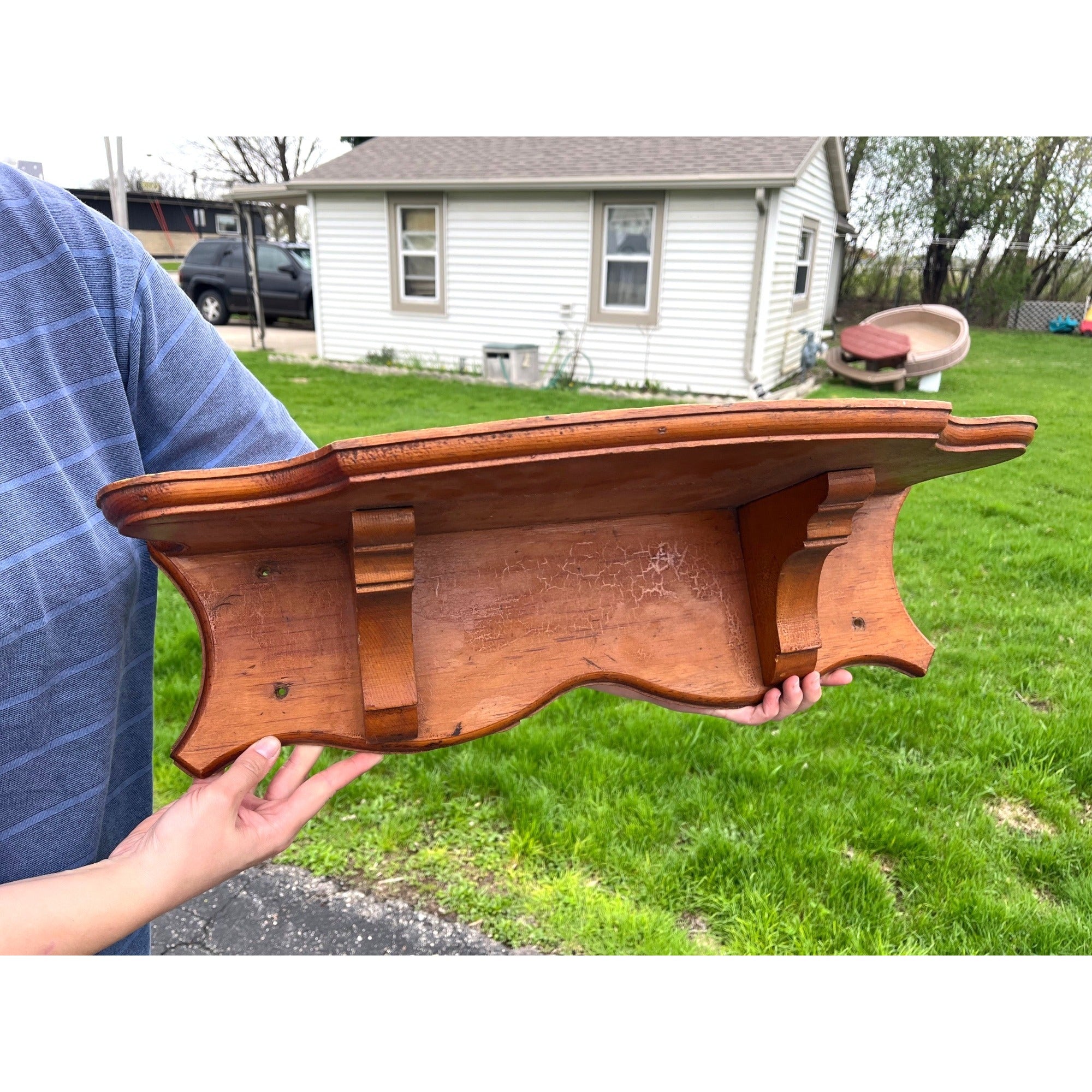 Antique Primitive 19th c Pine Wooden Candle Clock Shelf Folk Art AAFA Farmhouse
