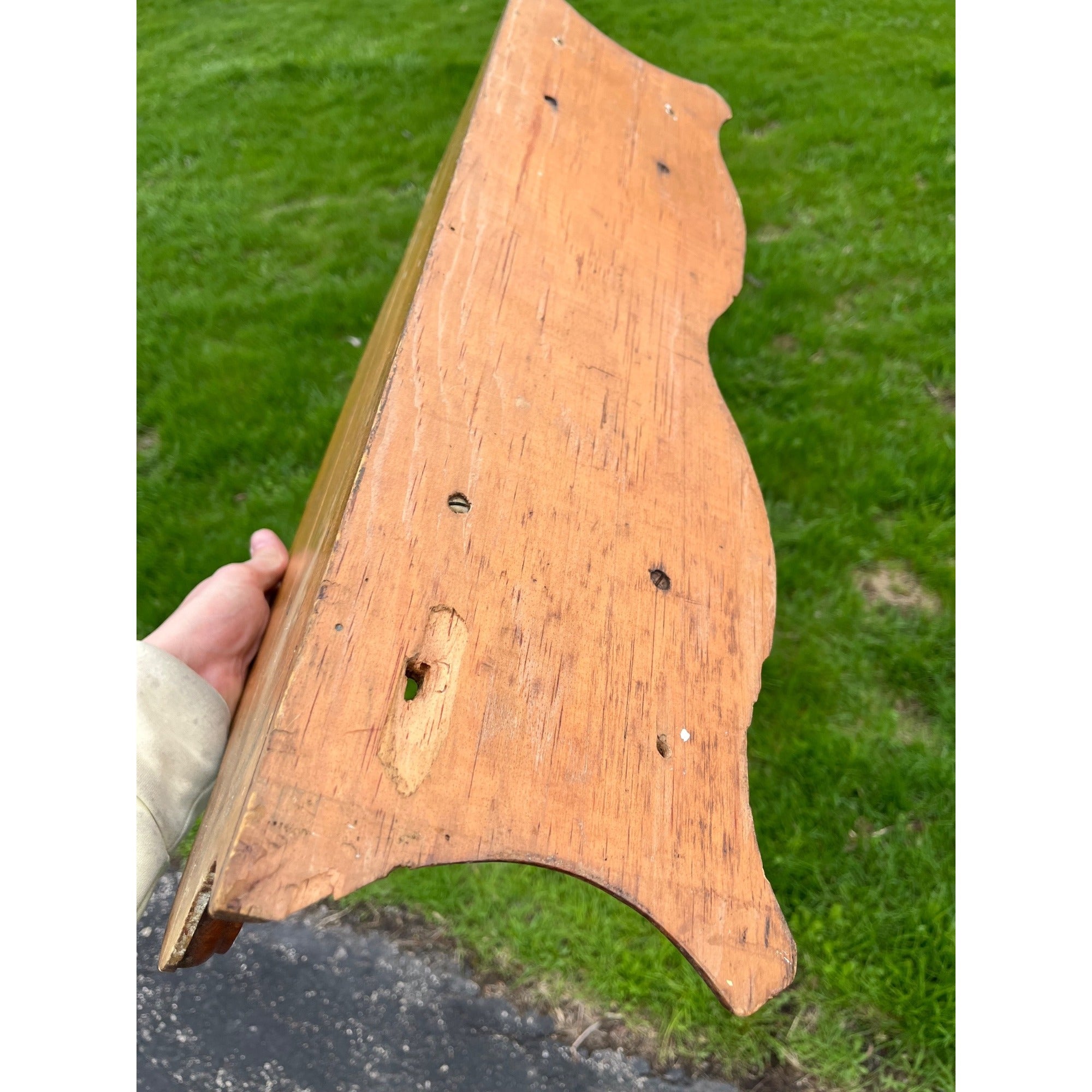 Antique Primitive 19th c Pine Wooden Candle Clock Shelf Folk Art AAFA Farmhouse