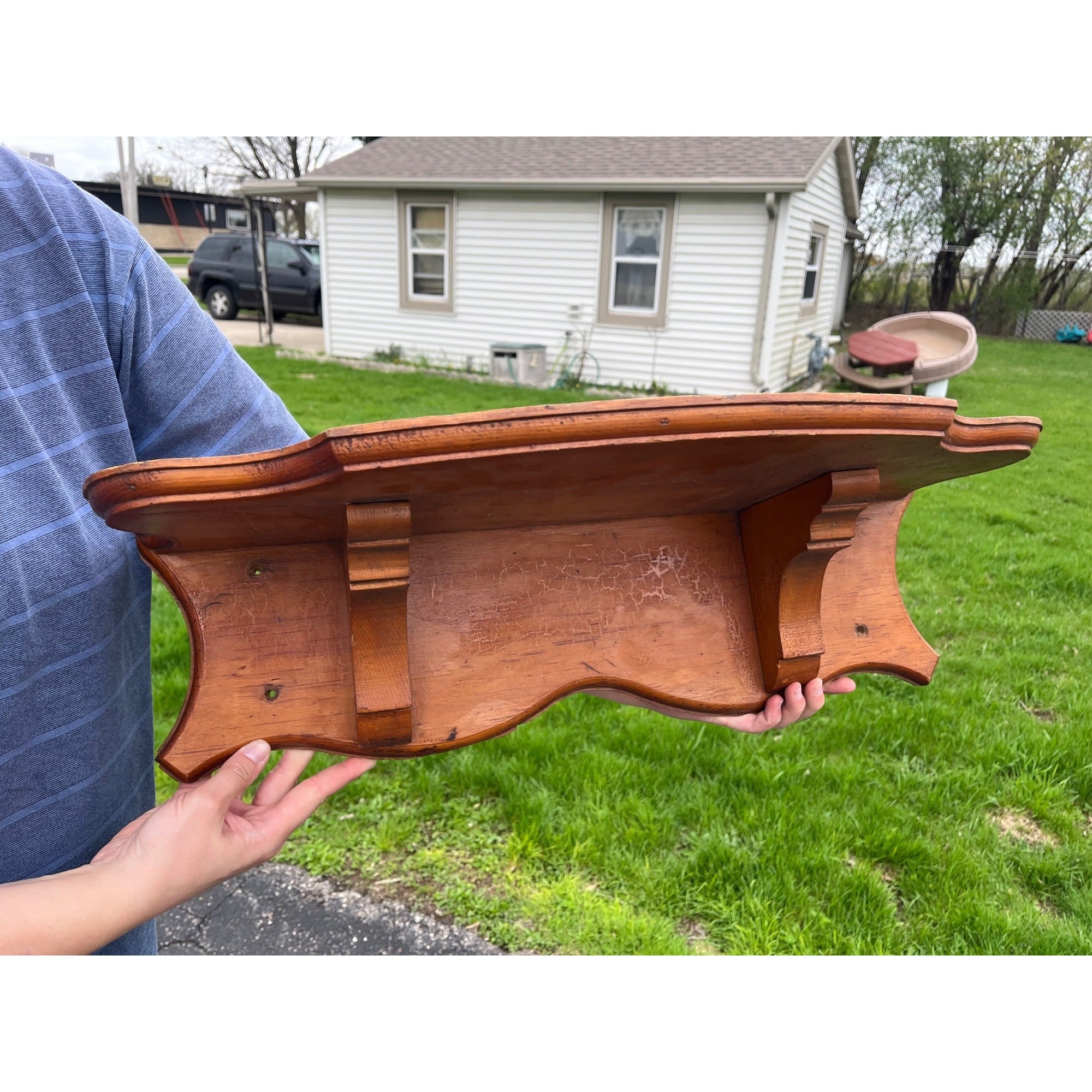 Antique Primitive 19th c Pine Wooden Candle Clock Shelf Folk Art AAFA Farmhouse