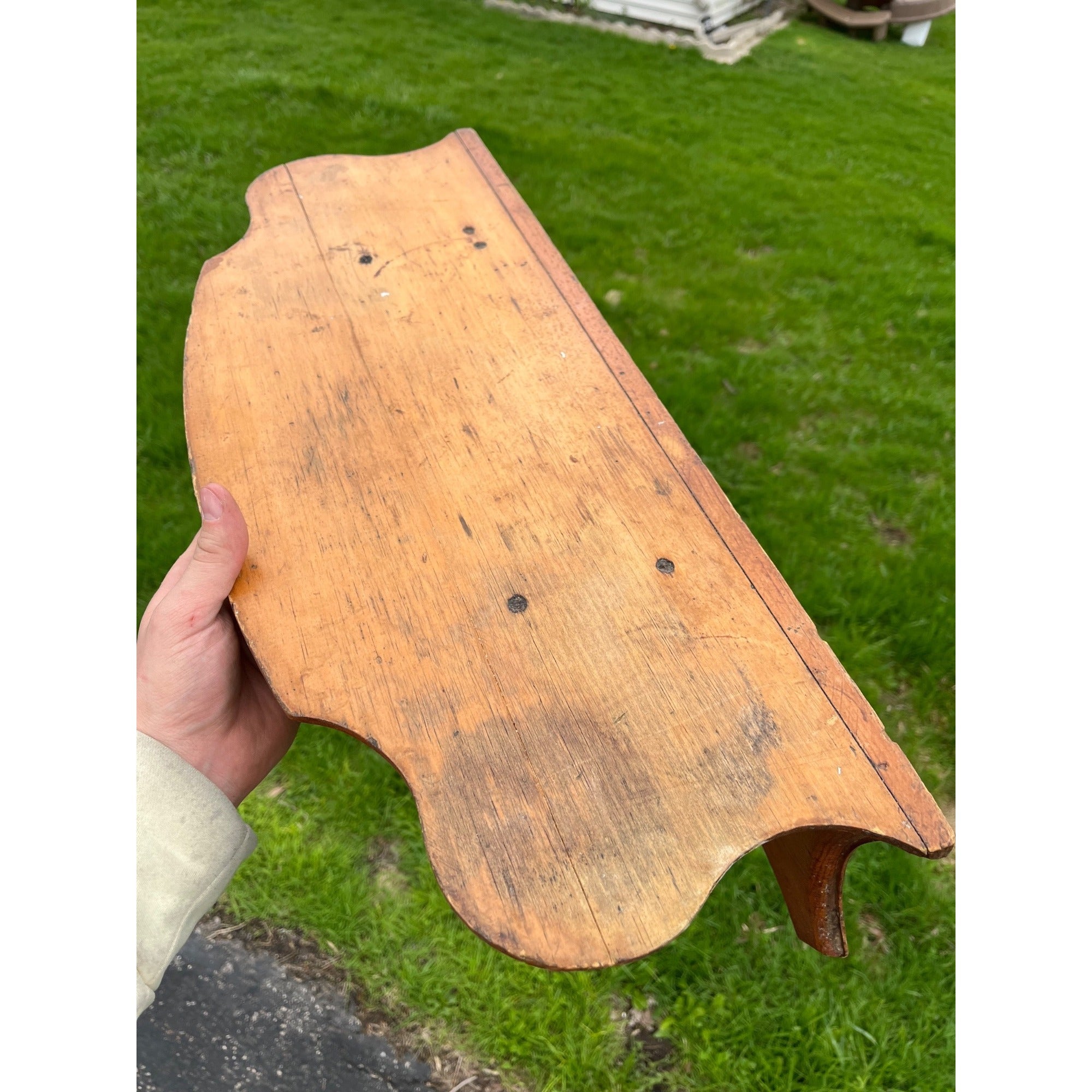 Antique Primitive 19th c Pine Wooden Candle Clock Shelf Folk Art AAFA Farmhouse