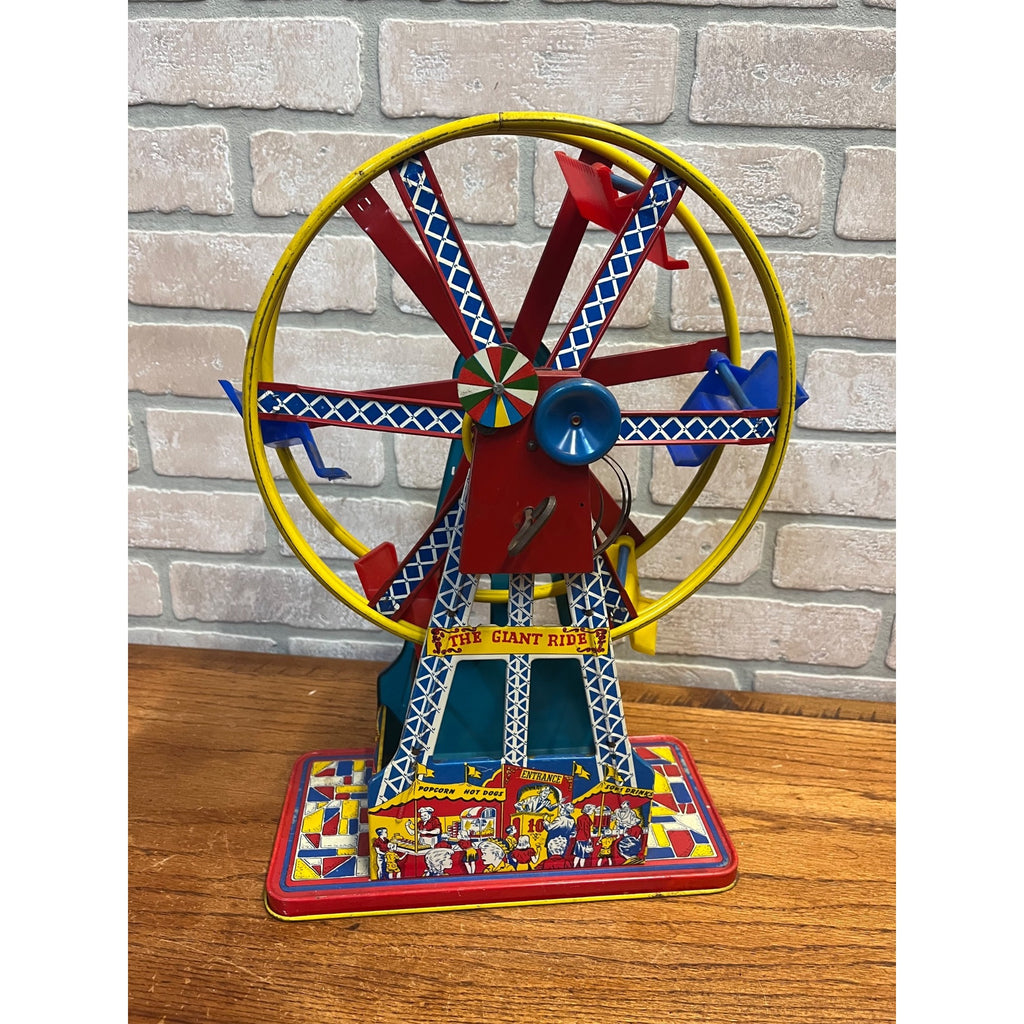 Vintage “The Giant Ride” Non-Working Wind Up Ferris Wheel All Metal 1950s Tin Toy
