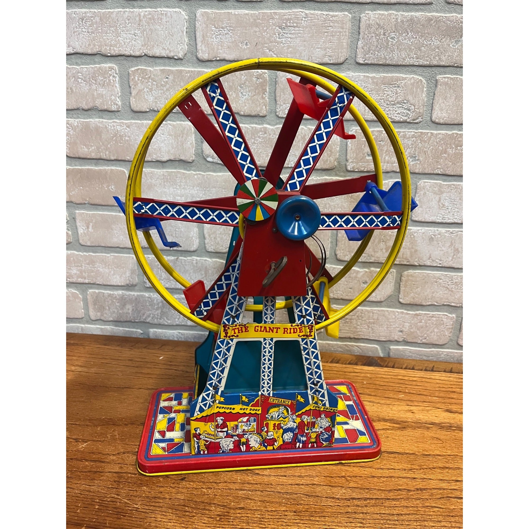 Vintage “The Giant Ride” Non-Working Wind Up Ferris Wheel All Metal 1950s Tin Toy