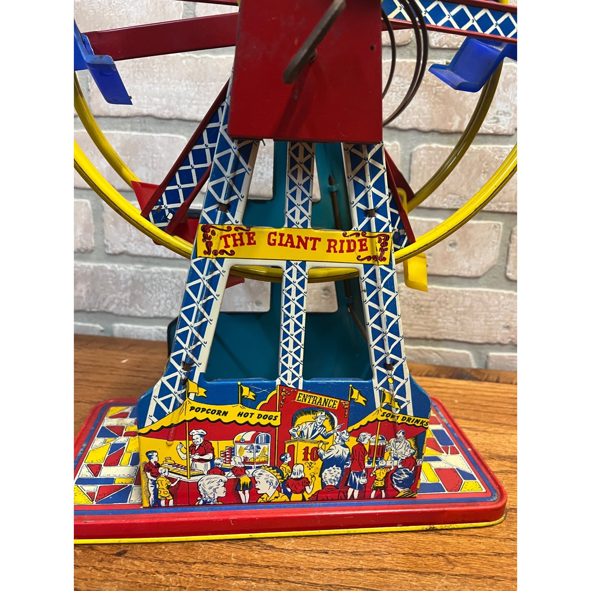 Vintage “The Giant Ride” Non-Working Wind Up Ferris Wheel All Metal 1950s Tin Toy