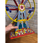 Vintage “The Giant Ride” Non-Working Wind Up Ferris Wheel All Metal 1950s Tin Toy