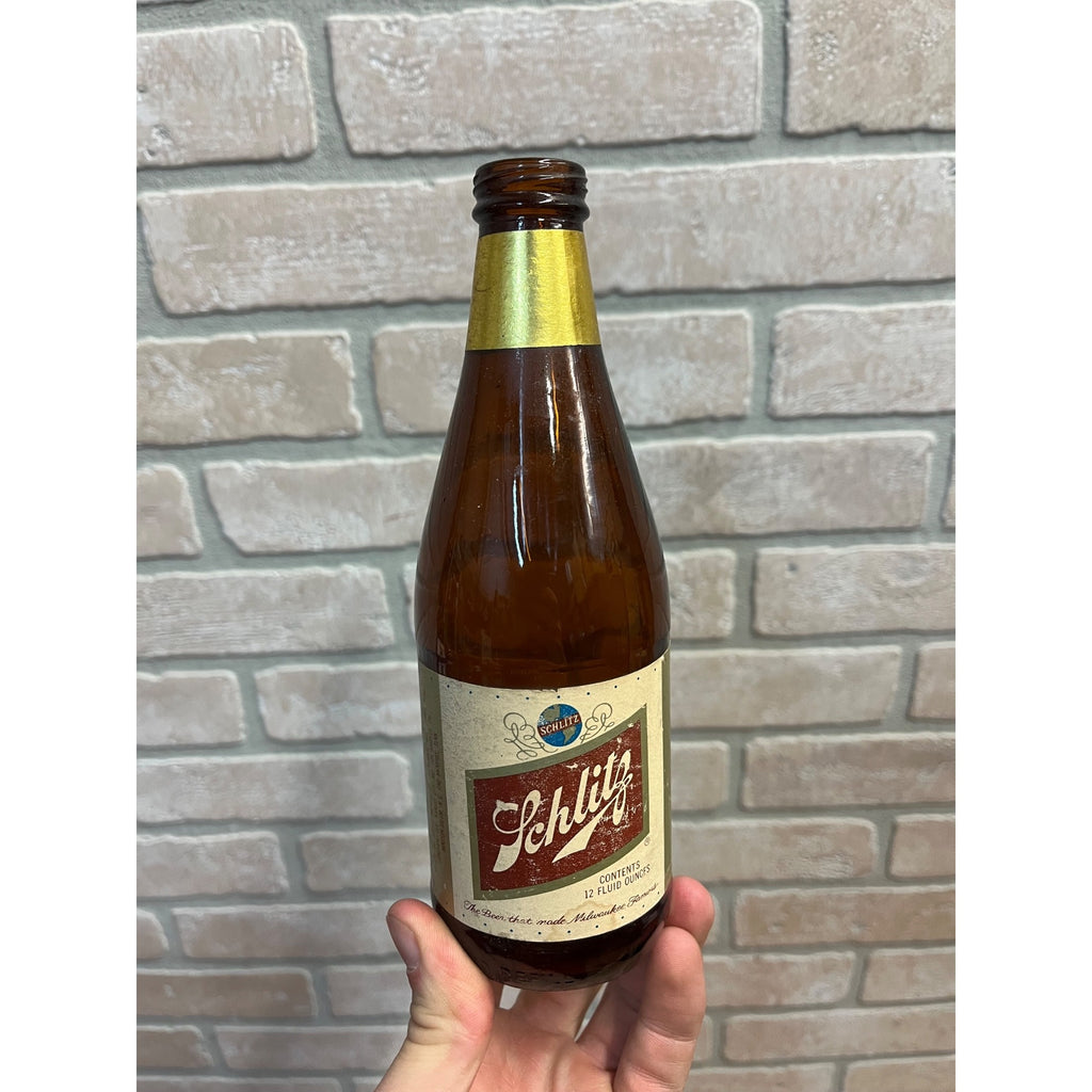 Vintage 1970s Schlitz Milwaukee Beer Glass 12oz Bottle  Full Label