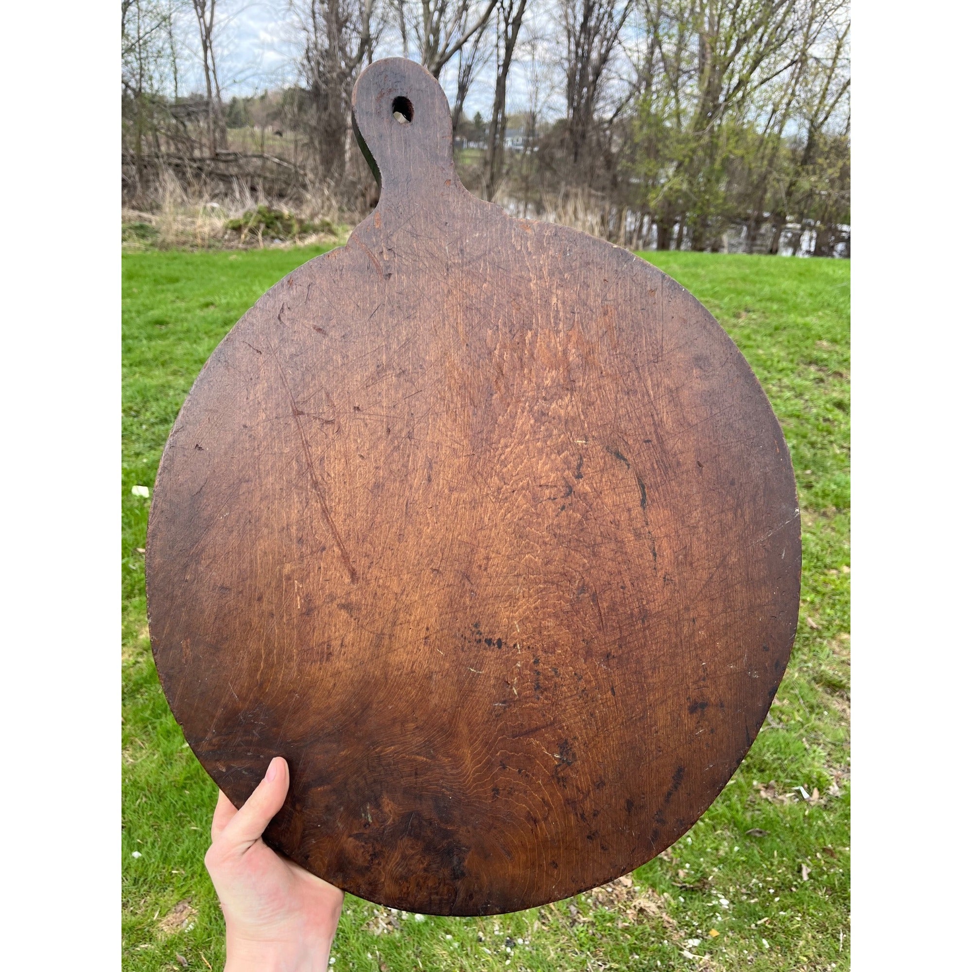 Antique Early Wooden Primitive Bread Board Kitchen Decor 1900s Round
