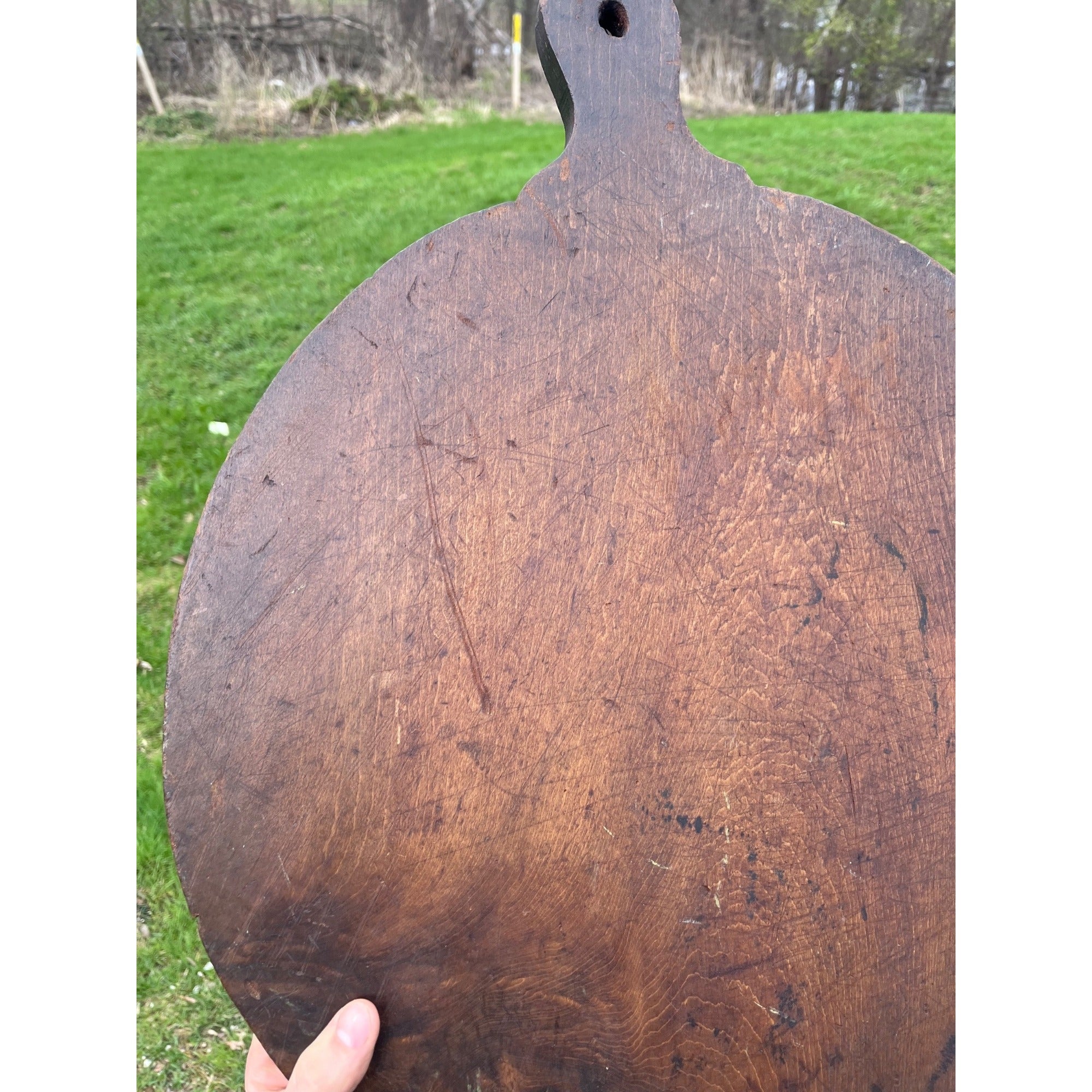Antique Early Wooden Primitive Bread Board Kitchen Decor 1900s Round