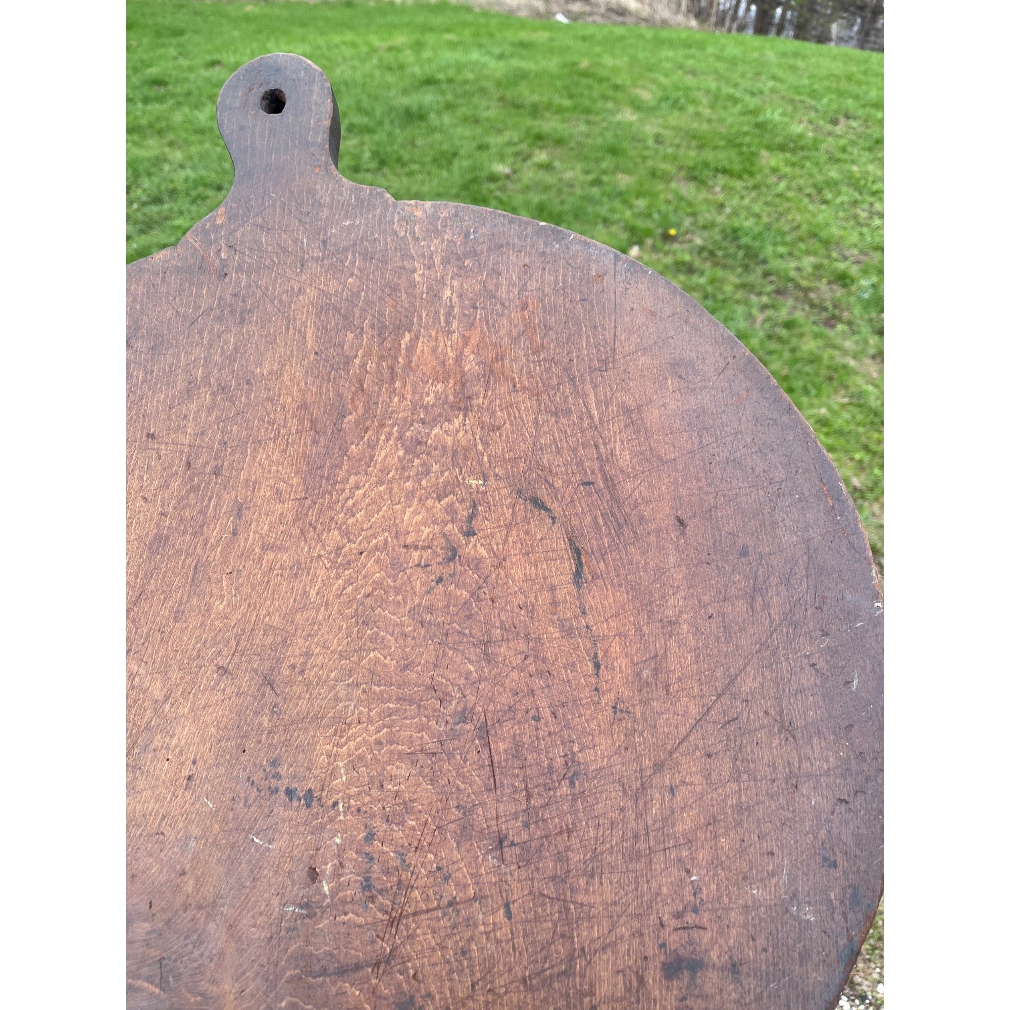 Antique Early Wooden Primitive Bread Board Kitchen Decor 1900s Round