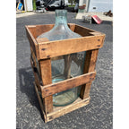 Antique Glass Demijohn Carboy in Wooden Crate Primitive Wine Bottle Jug c.1920