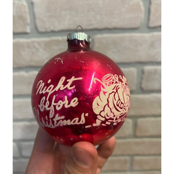 Vintage Shiny Brite Stenciled Night Before Christmas Glass Ornament 3.5" Pink