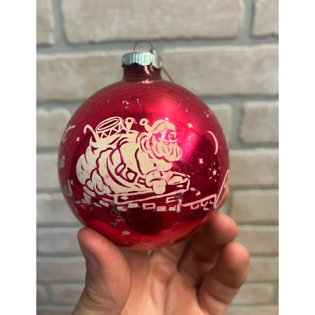 Vintage Shiny Brite Stenciled Night Before Christmas Glass Ornament 3.5" Pink