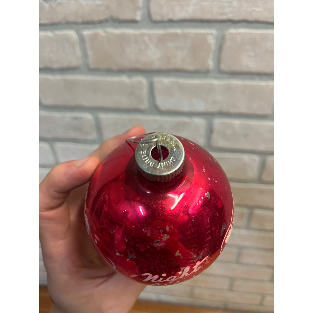 Vintage Shiny Brite Stenciled Night Before Christmas Glass Ornament 3.5" Pink