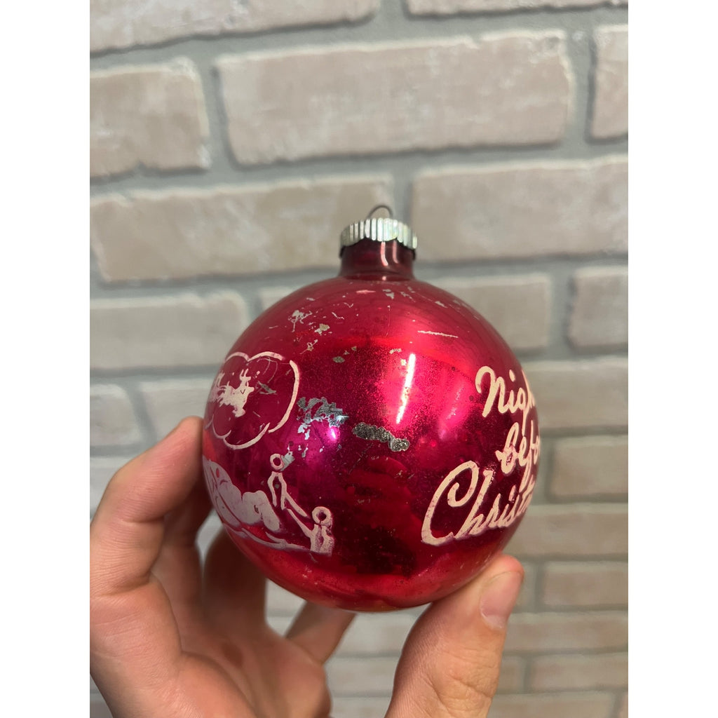 Vintage Shiny Brite Stenciled Night Before Christmas Glass Ornament 3.5" Pink