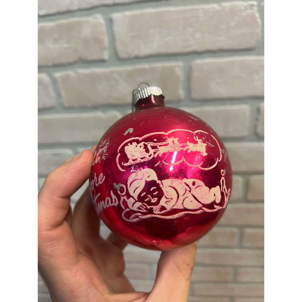 Vintage Shiny Brite Stenciled Night Before Christmas Glass Ornament 3.5" Pink