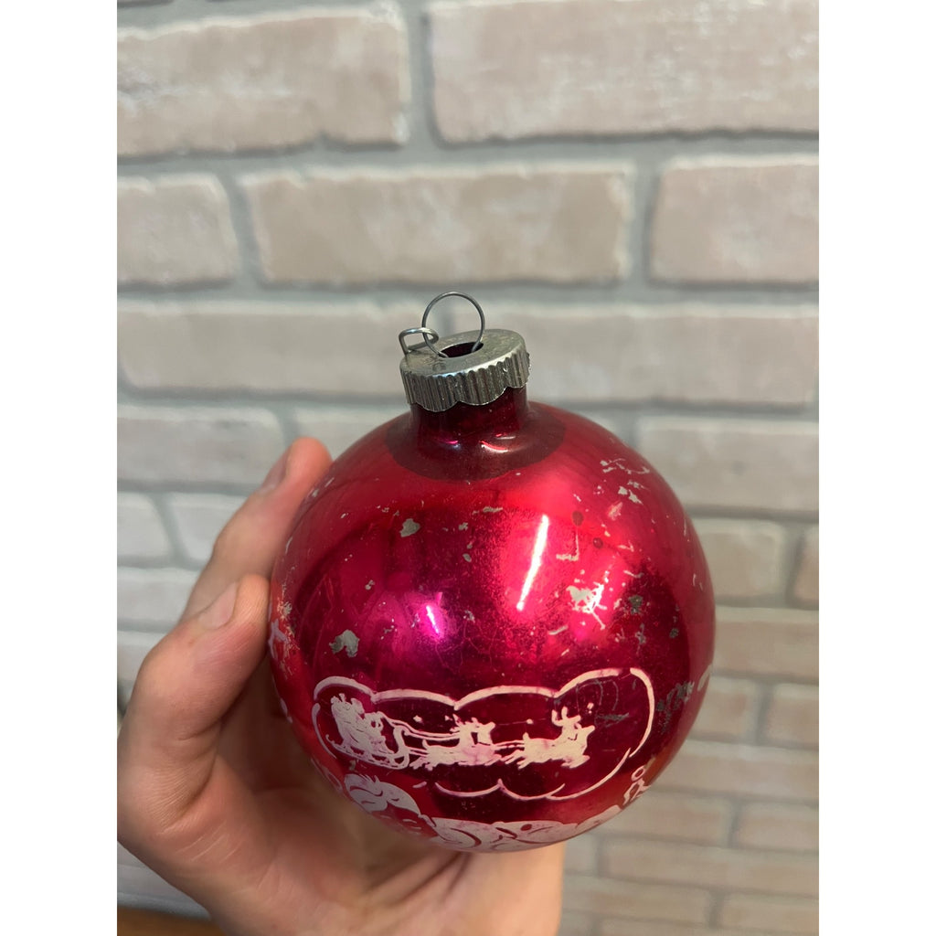 Vintage Shiny Brite Stenciled Night Before Christmas Glass Ornament 3.5" Pink