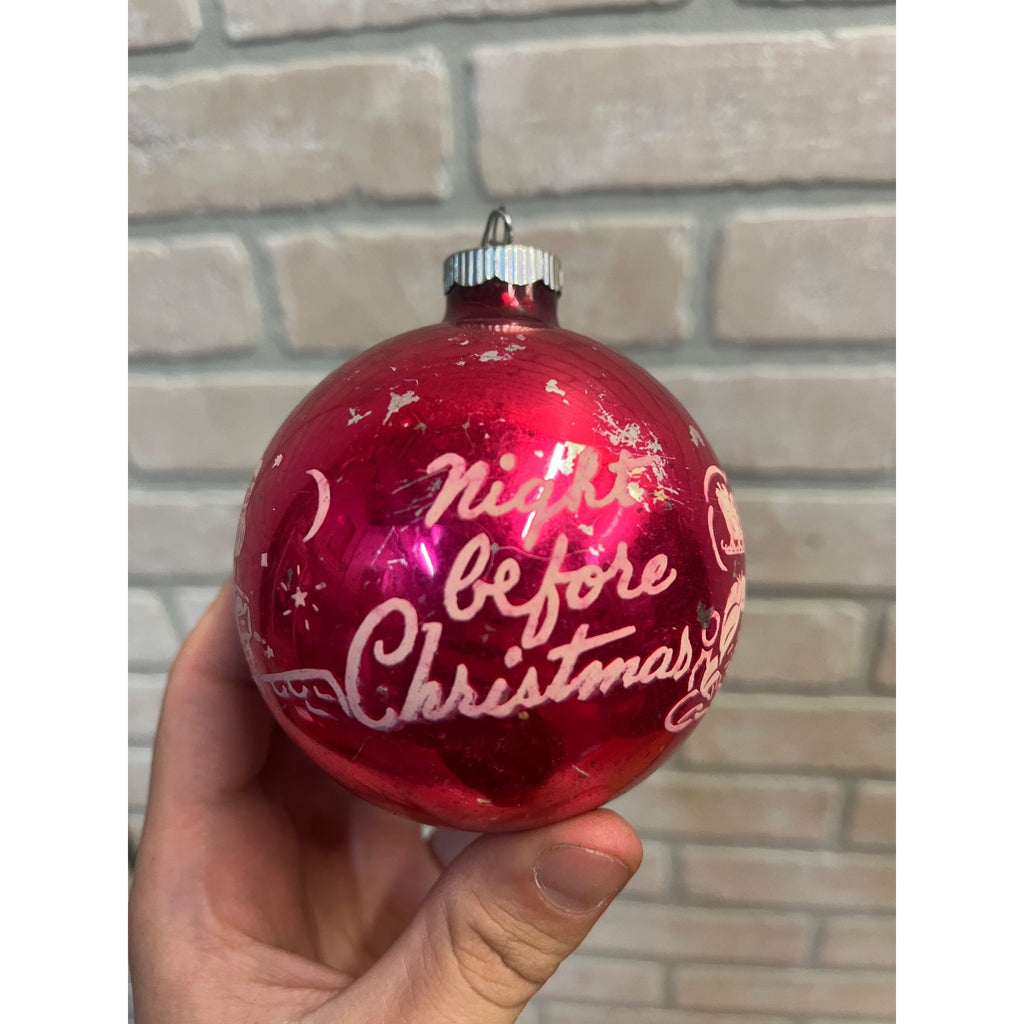 Vintage Shiny Brite Stenciled Night Before Christmas Glass Ornament 3.5" Pink