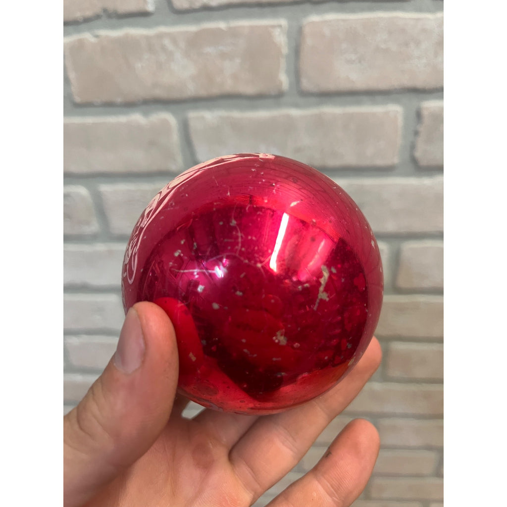 Vintage Shiny Brite Stenciled Night Before Christmas Glass Ornament 3.5" Pink