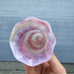 Vintage Hand Blown Pink & White Marble Swirl Glass Bell Ornament 4.5" Art Glass