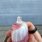 Vintage Hand Blown Pink & White Marble Swirl Glass Bell Ornament 4.5" Art Glass