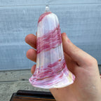 Vintage Hand Blown Pink & White Marble Swirl Glass Bell Ornament 4.5" Art Glass