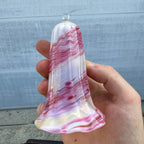 Vintage Hand Blown Pink & White Marble Swirl Glass Bell Ornament 4.5" Art Glass