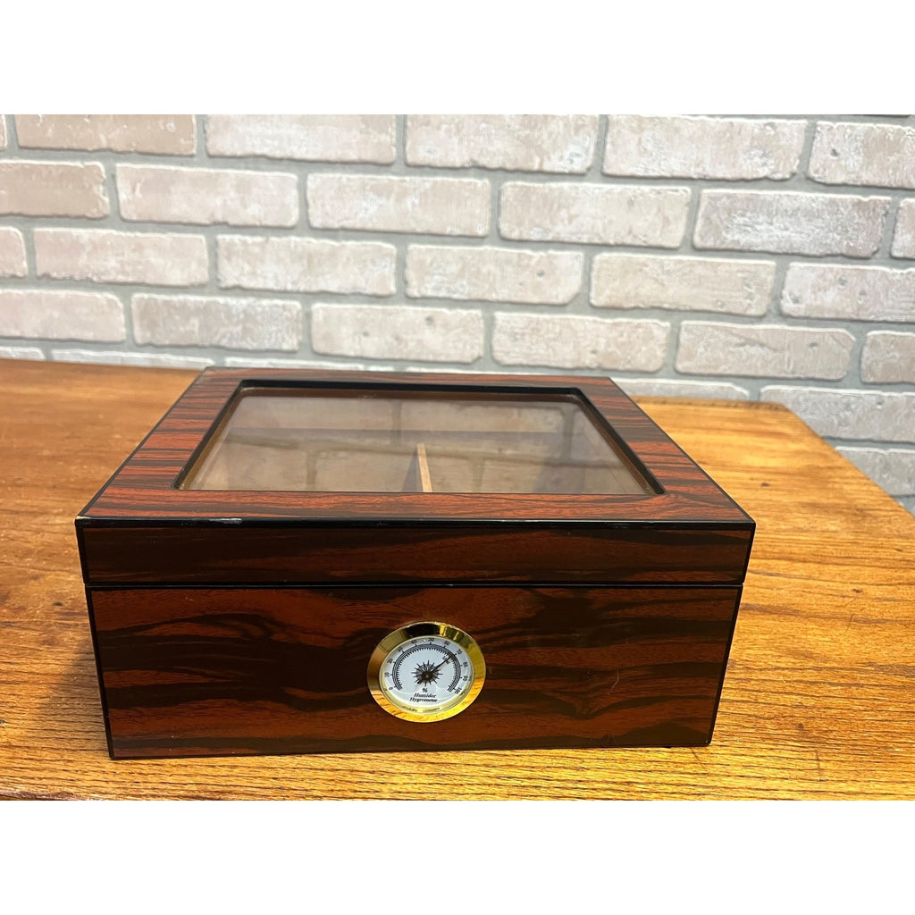 Humidor Box - Holds 25-50 Cigars - Tempered Glass Display Spanish Cedar Wood