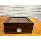 Humidor Box - Holds 25-50 Cigars - Tempered Glass Display Spanish Cedar Wood