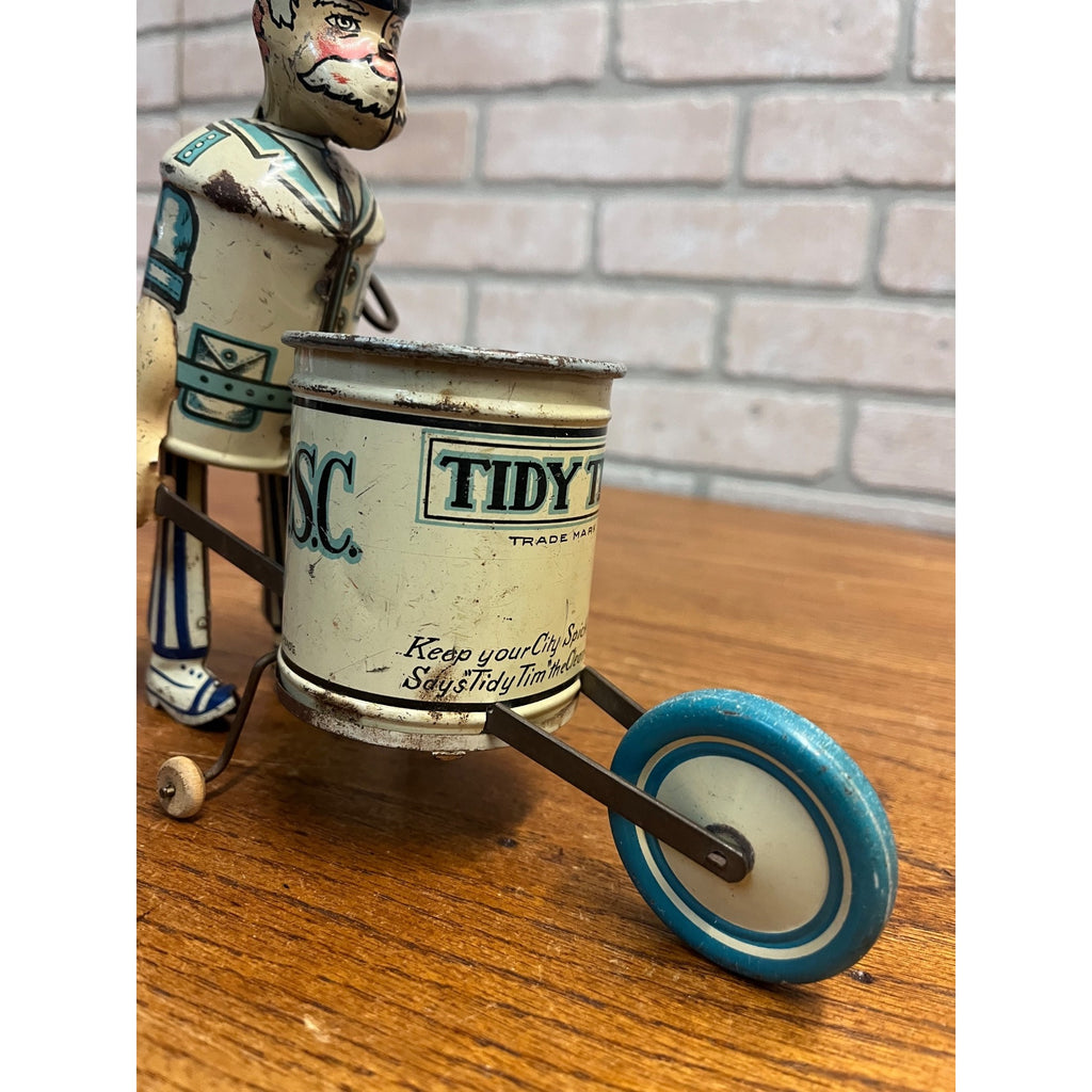Vintage 1930s Marx Toys Tin Windup Tidy Tim Street Cleaner Toy