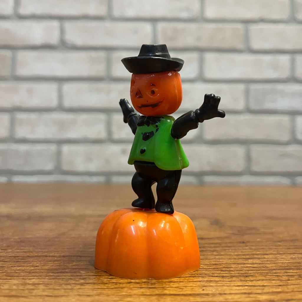 Vintage 1960s Halloween Lot Fun World Push Puppets Witch, Pumpkin Man, Black Cat