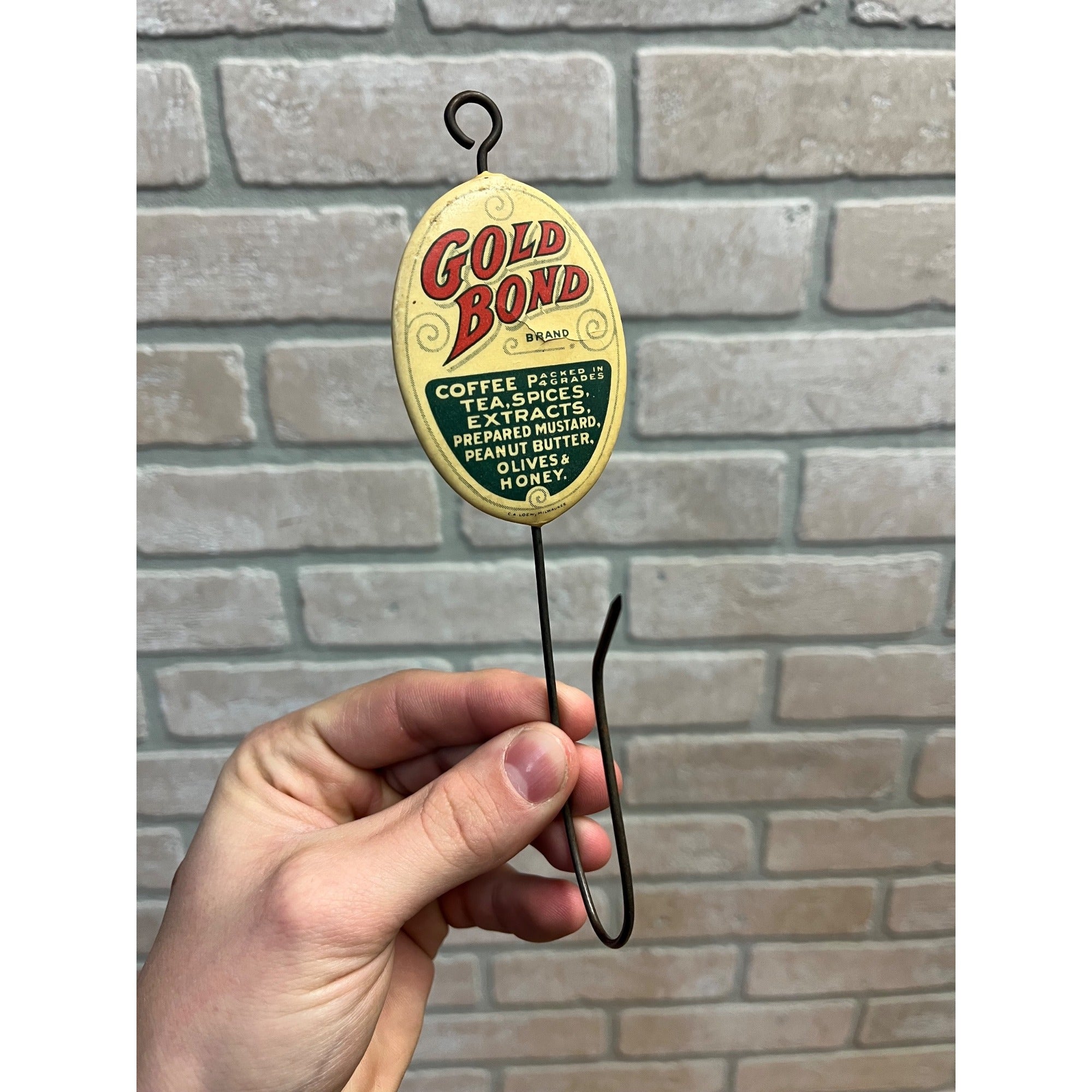 Antique Vintage Gold Bond Coffee Tea Celluloid Advertising Bill Hook Milwaukee