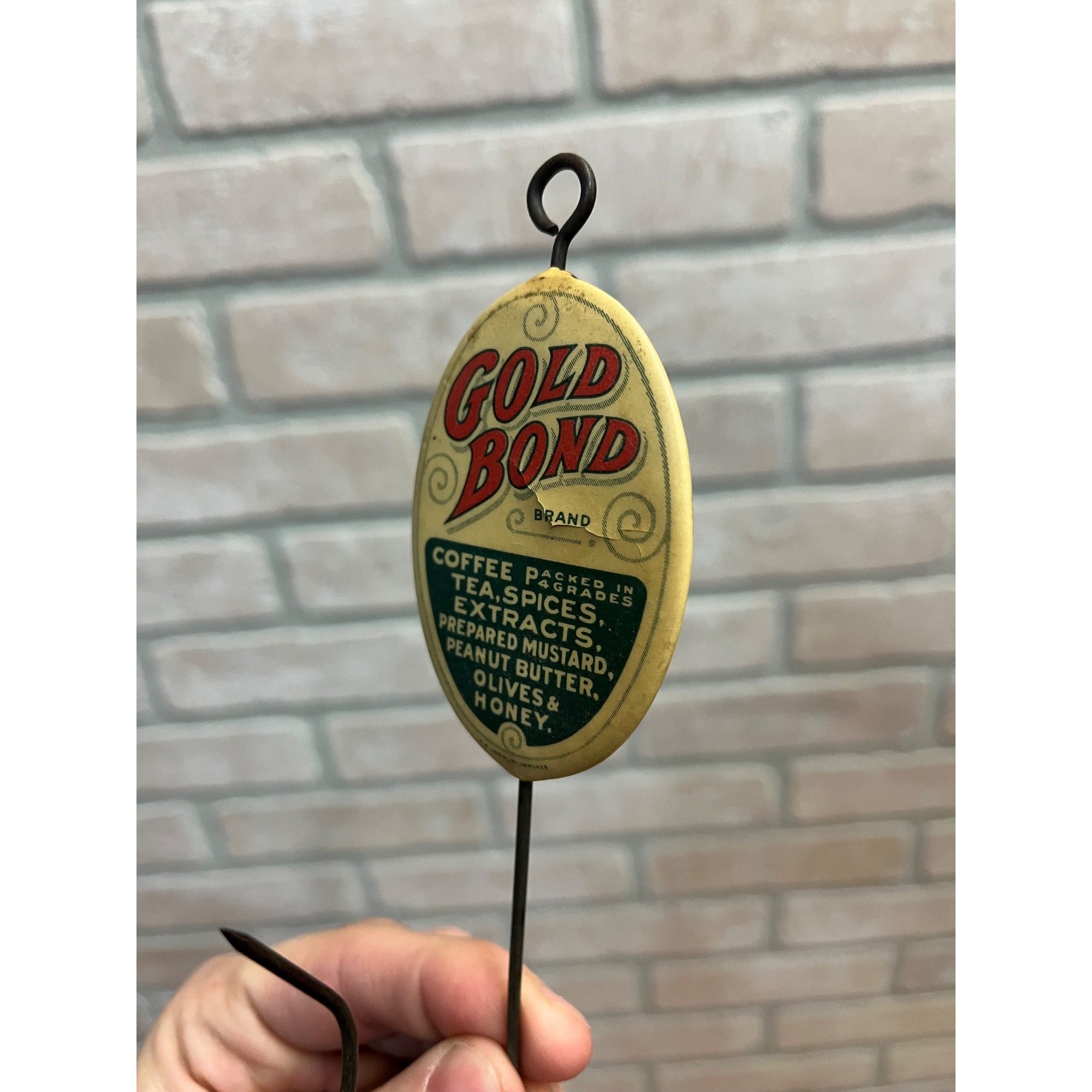 Antique Vintage Gold Bond Coffee Tea Celluloid Advertising Bill Hook Milwaukee