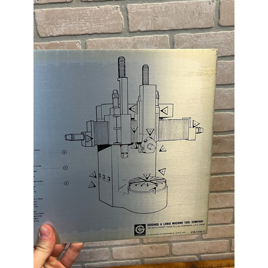 Vintage Giddings & Lewis Machine Tool Company Lubrication Chart Sign Advertising