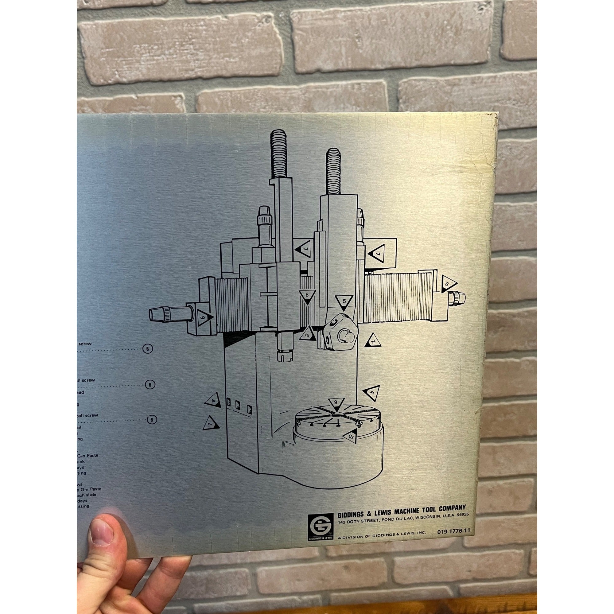 Vintage Giddings & Lewis Machine Tool Company Lubrication Chart Sign Advertising