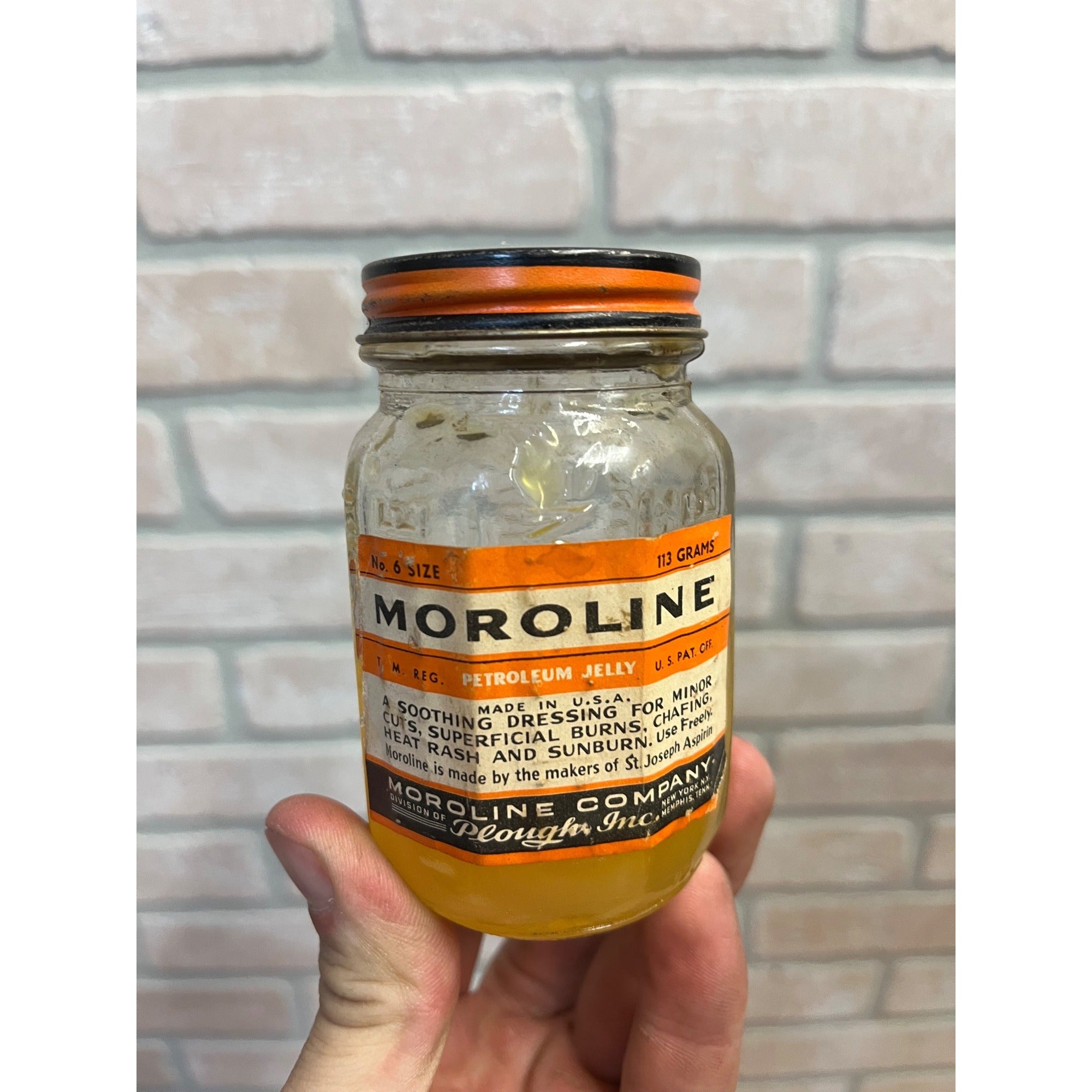 Vintage Pharmacy Drug Store Moroline Petroleum Jelly Jar No 6 Size