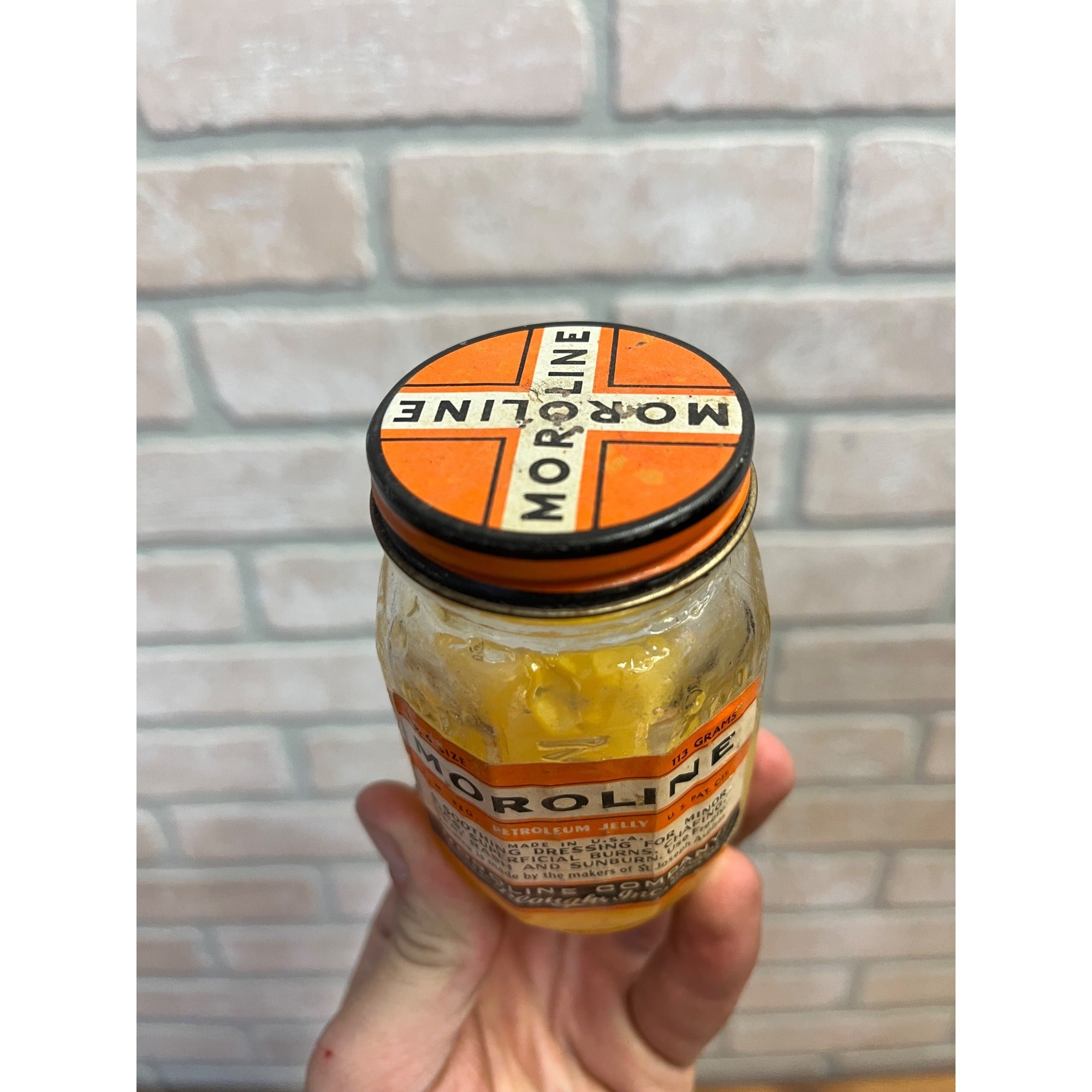 Vintage Pharmacy Drug Store Moroline Petroleum Jelly Jar No 6 Size