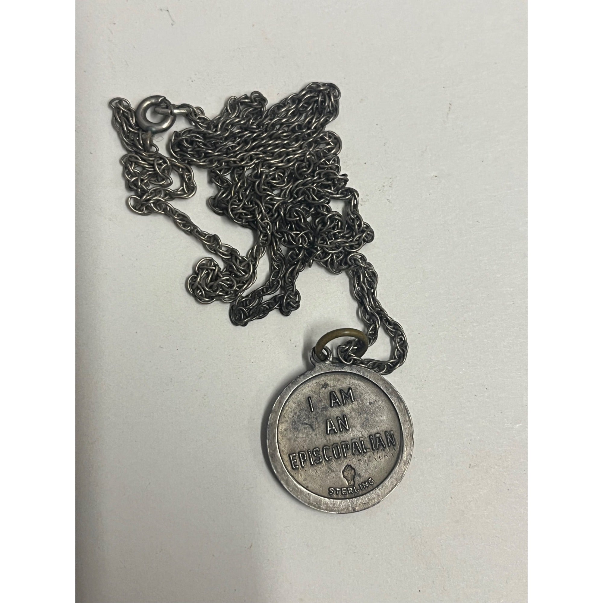 Sterling Silver Christian Medal Pendant Jesus Profile 'I am an Episcopalian’