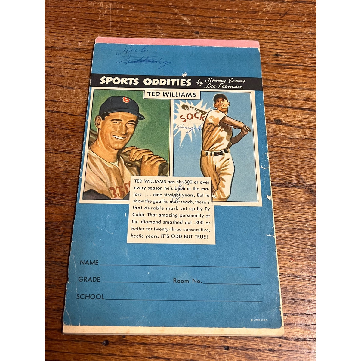 RARE Vintage 1951 Ted Williams Sports Oddities Notepad School Tablet Premium