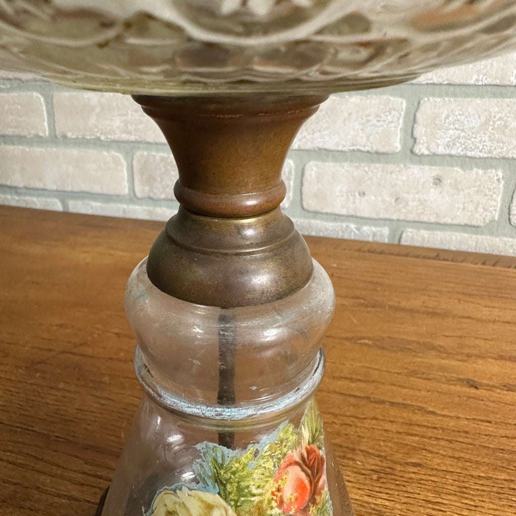 Antique Victorian 1890s Star Pattern Glass Oil Lamp - EAPG - ROG Floral Column