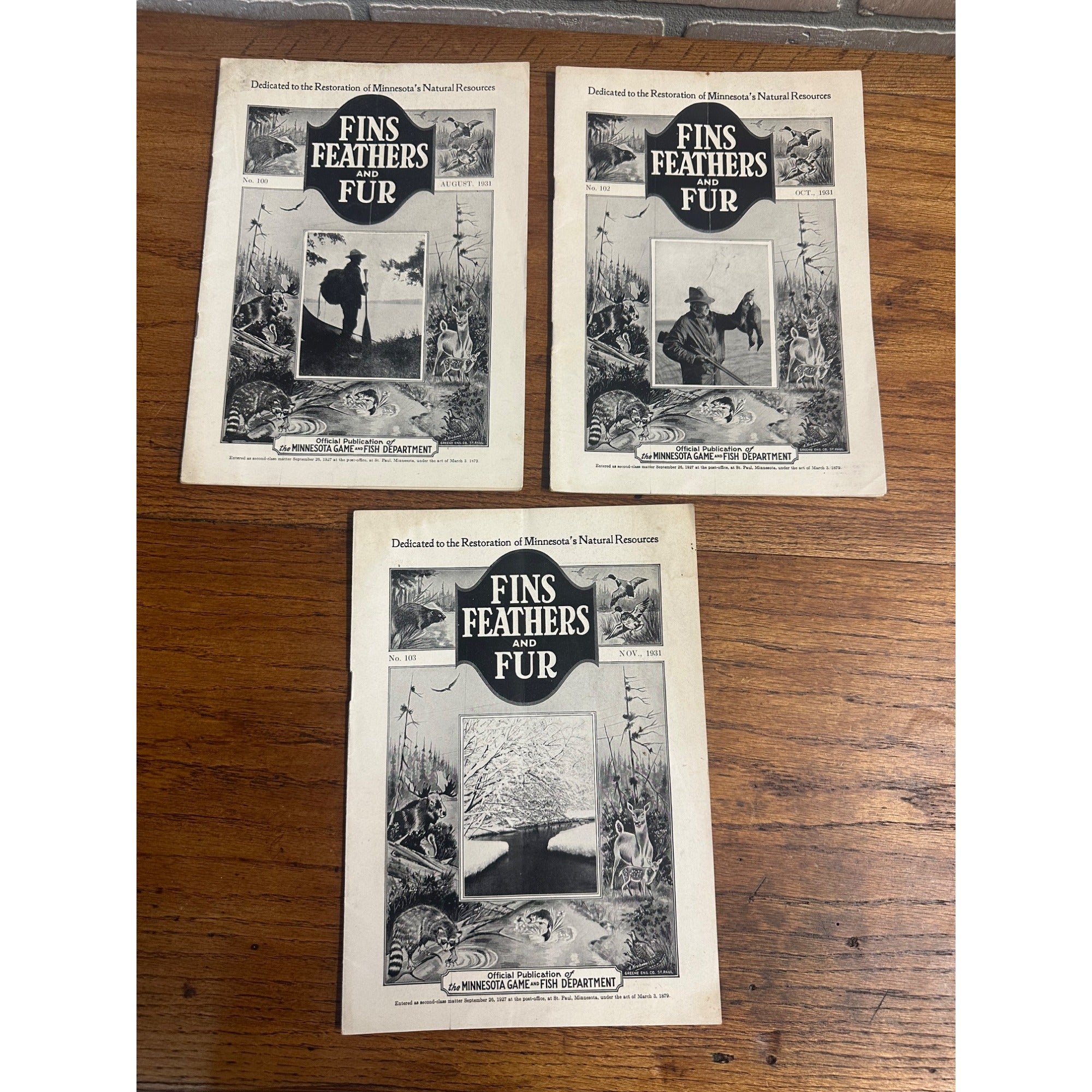 Vintage 1931 Fins, Feathers & Fur Minnesota Game & Fish Dept. Hunting Fishing Magazines