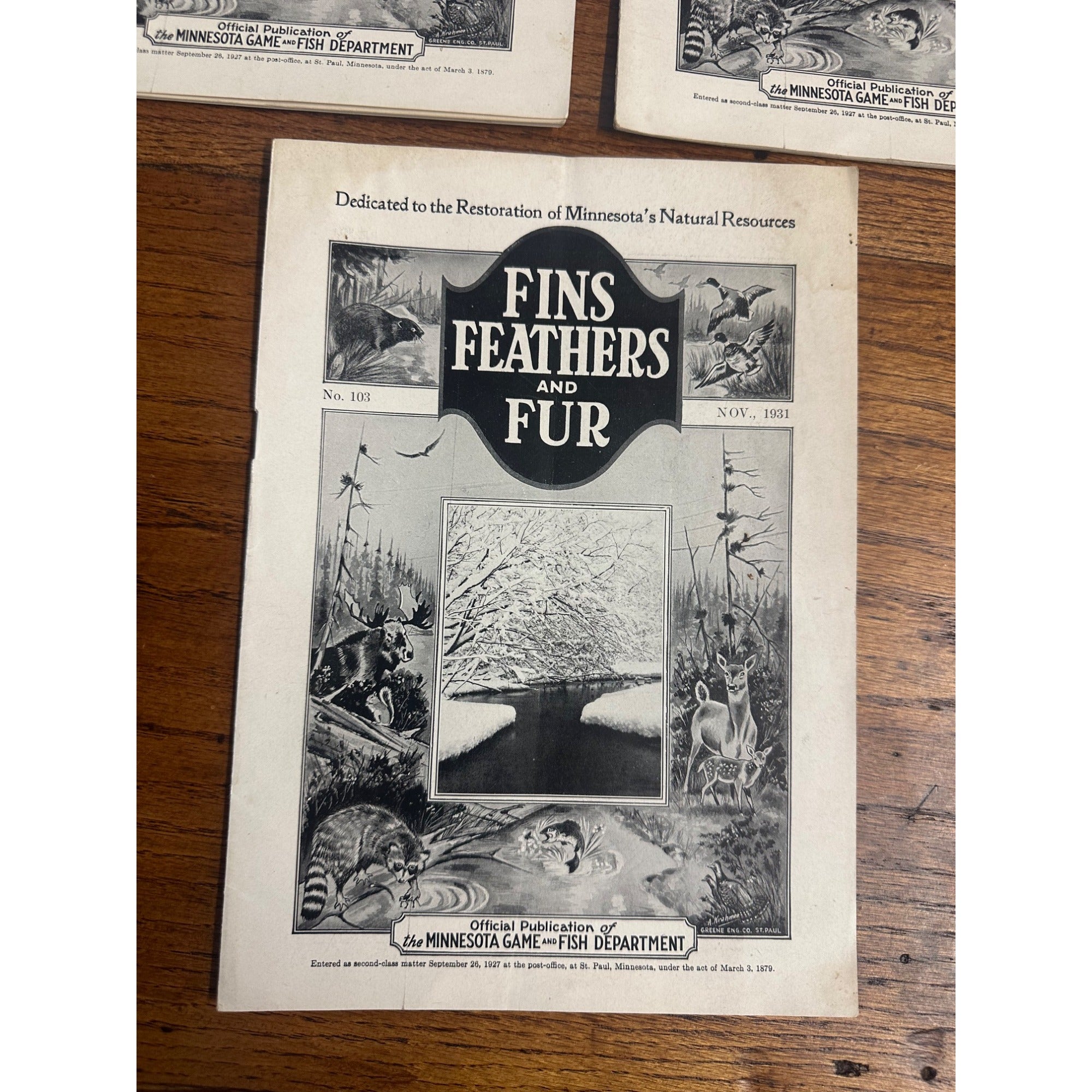 Vintage 1931 Fins, Feathers & Fur Minnesota Game & Fish Dept. Hunting Fishing Magazines